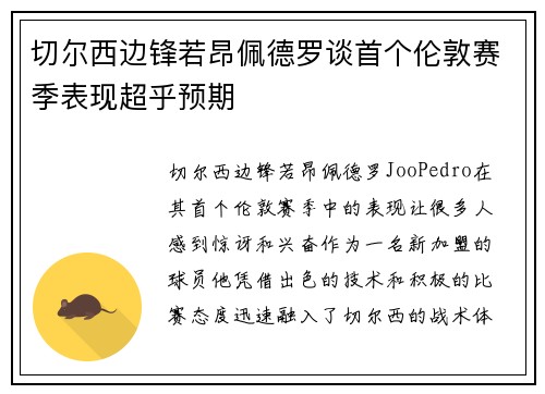 切尔西边锋若昂佩德罗谈首个伦敦赛季表现超乎预期